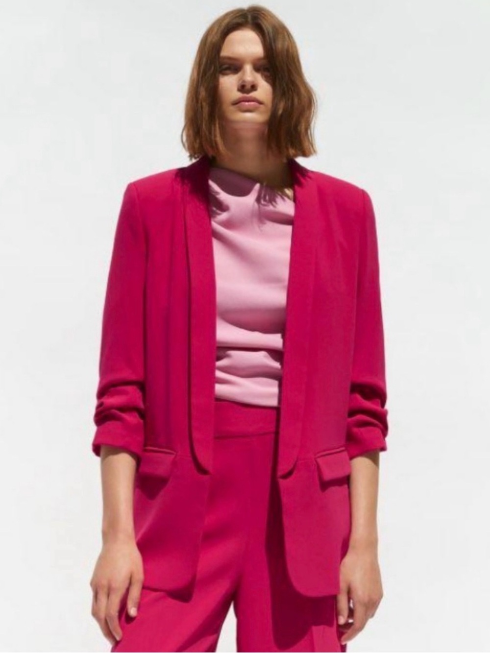 Zara Womens Fuchsia Open-Front Blazer